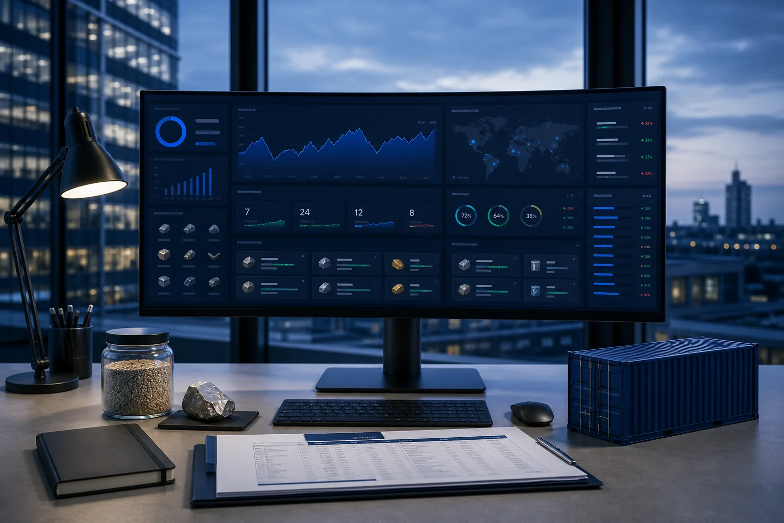 Commodity trading desk with portfolio and shipment dashboard